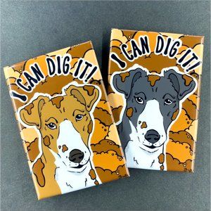Smooth Fox Terrier Magnet, "I Can Dig It" Pet Portrait Retro Art Gift Handmade